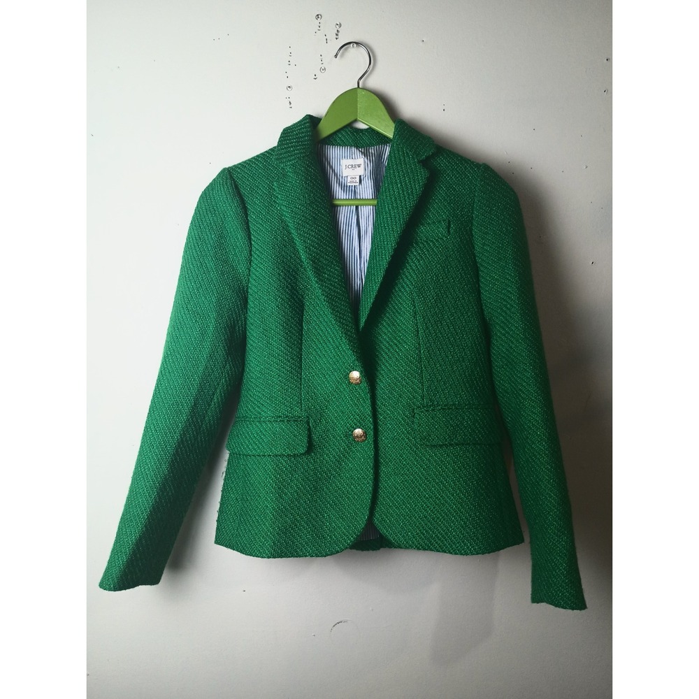 J.Crew Womens Kelly Green Textured Two Button Blazer Jacket Gold Buttons 00